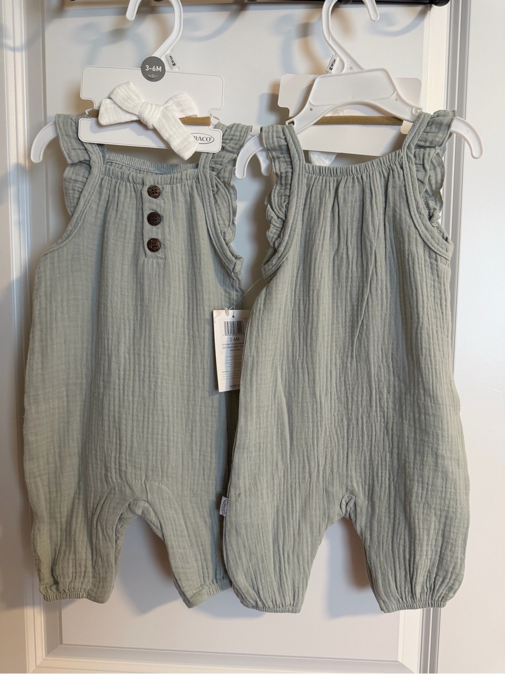 Baby Girls' Sage Green Cotton Romper - 3-6M 2 pack (perfect for twins)